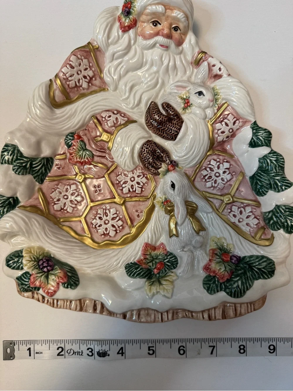 Fitz and Floyd Pink and Gold Holiday Santa Decorative Tray